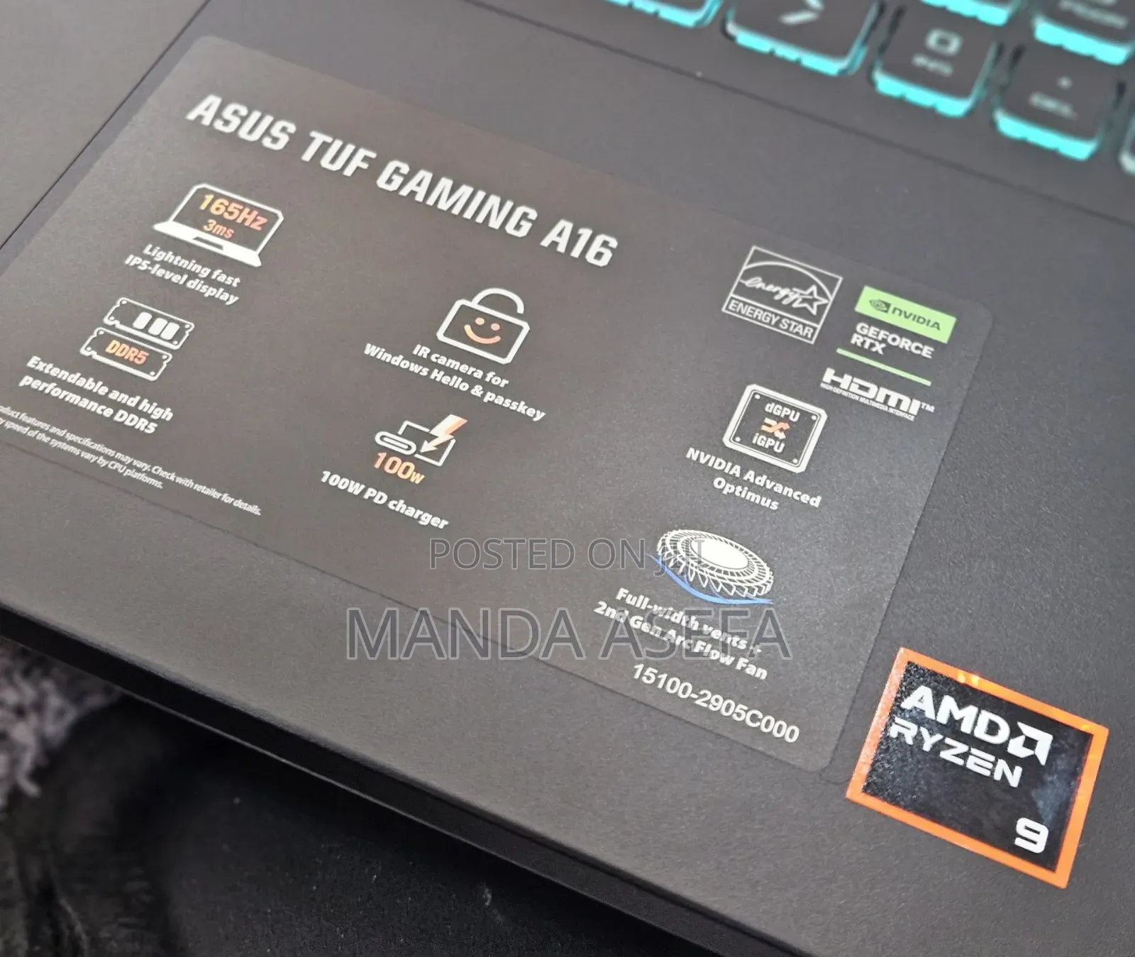 New Laptop Asus TUF Gaming A16 16GB AMD Ryzen 9 SSD 1T