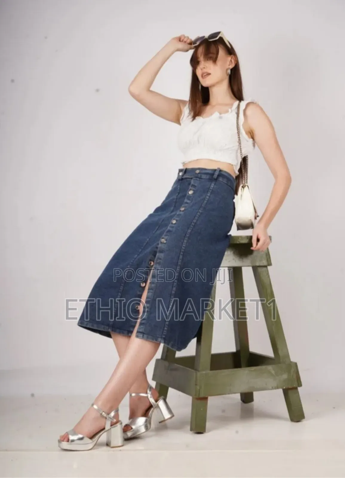 Stylish Blue Denim Midi Skirt New Arrival