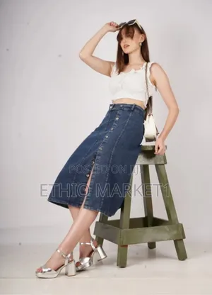 Stylish Blue Denim Midi Skirt New Arrival