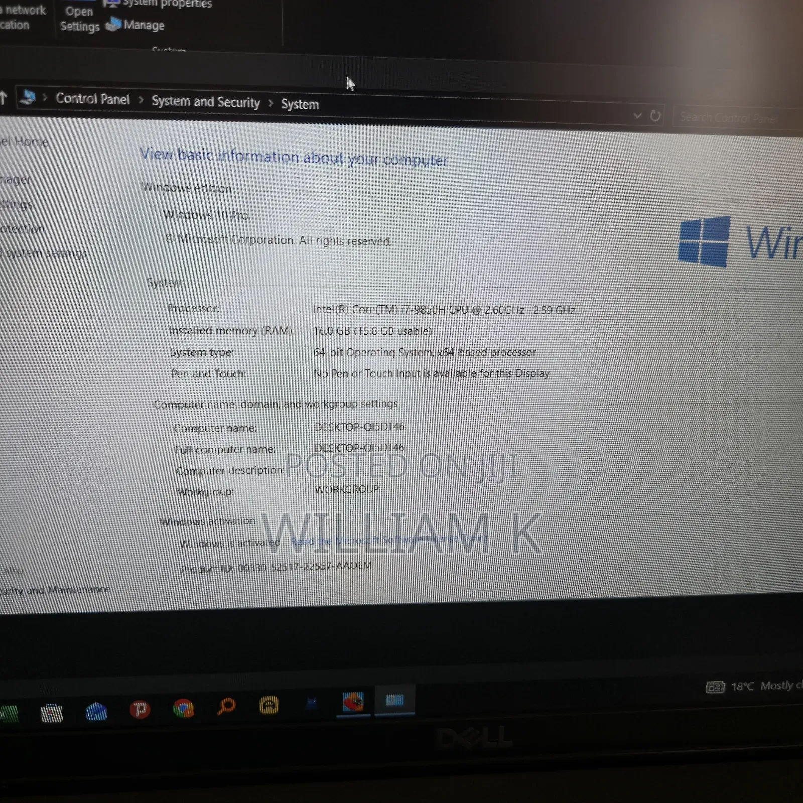 Laptop Dell Precision 3541 16GB Intel Core 7 SSD 512GB