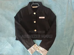 Denim Classic Black Cropped Blazer With Striped Cuffs