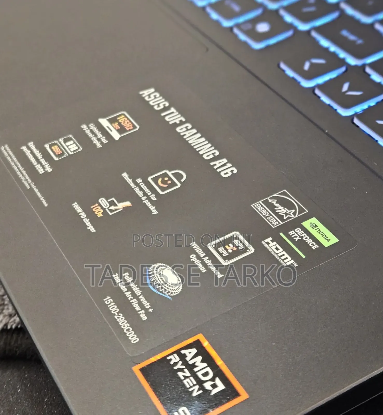 New Laptop Asus TUF Gaming A16 16GB AMD Ryzen 9 SSD 1T