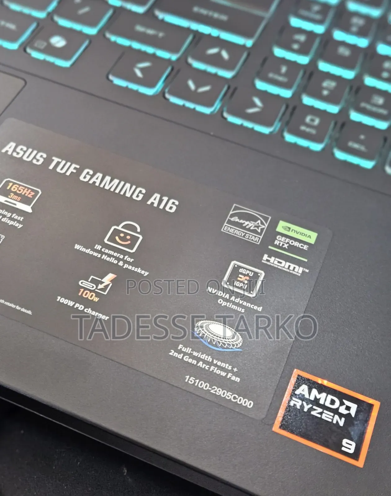 New Laptop Asus TUF Gaming A16 16GB AMD Ryzen 9 SSD 1T