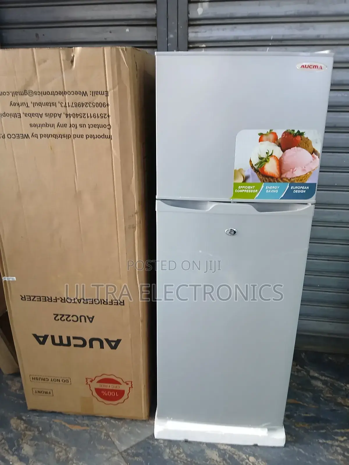 Aucma Brand Refrigerator, Specifically a Double-Door Model