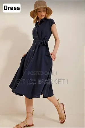Women's Sleeveless Dress With Shirt Collar Belt