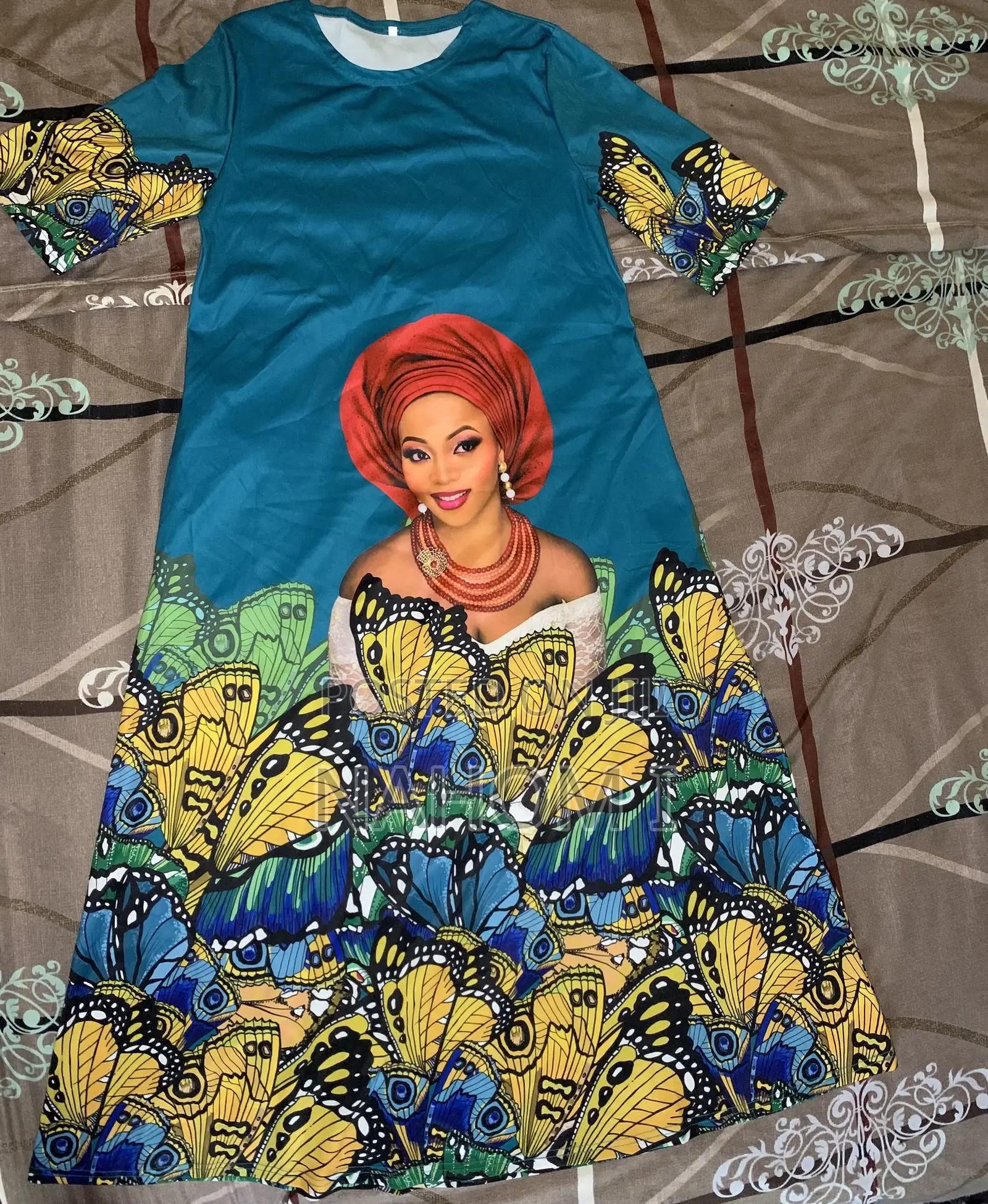 African Print Dress Featuring a Vibrant Graphic