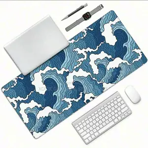 Blue Wave Themed Mouse Pad - 80x30x0.2cm Desk Mat