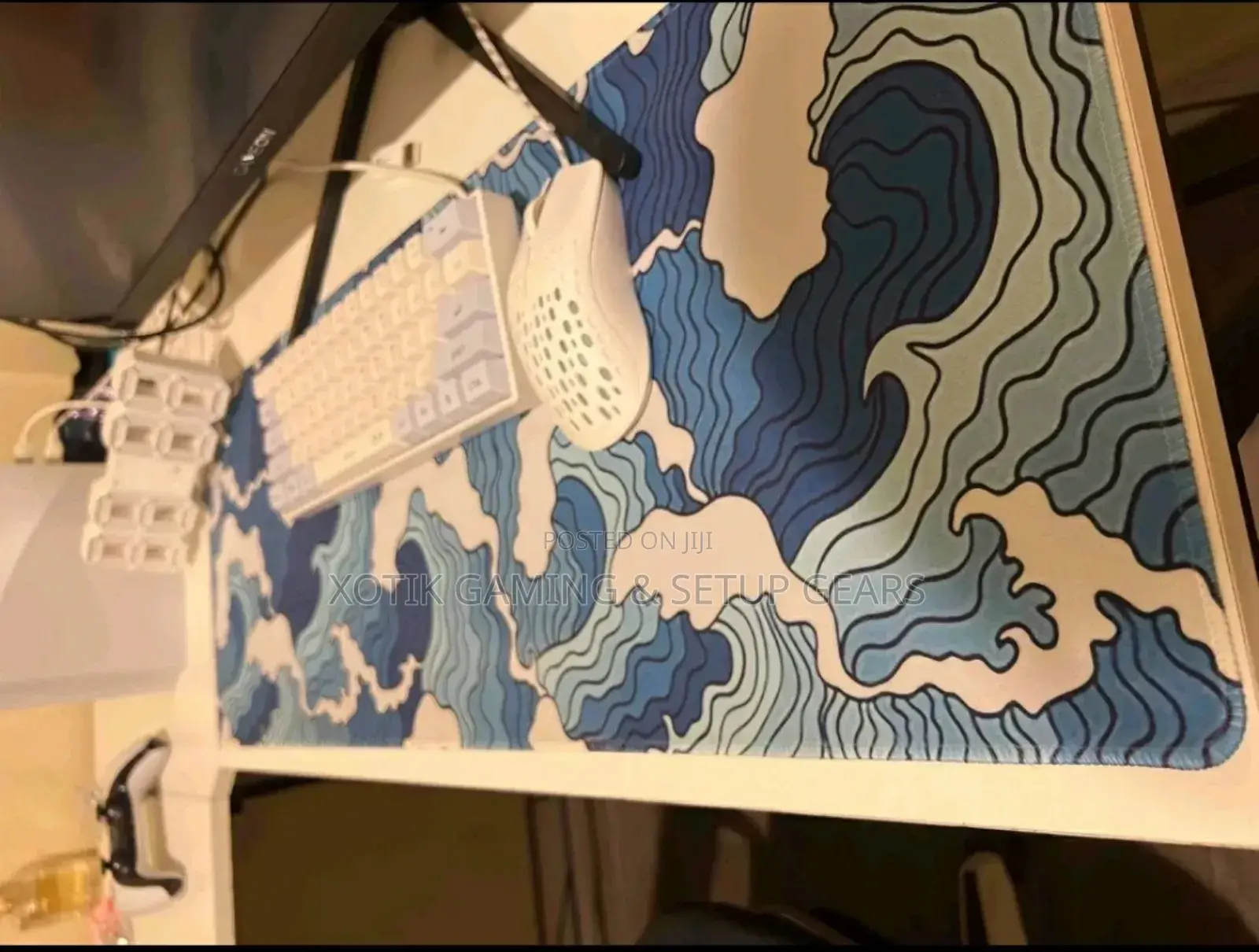 Blue Wave Themed Mouse Pad - 80x30x0.2cm Desk Mat
