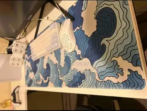 Blue Wave Themed Mouse Pad - 80x30x0.2cm Desk Mat