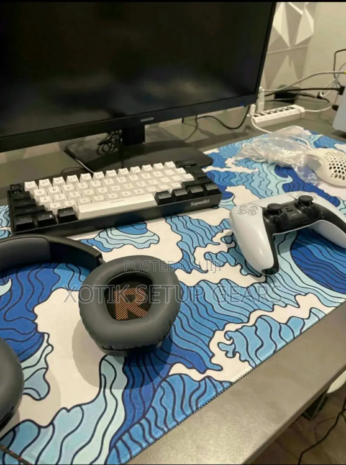 Blue Wave Themed Mouse Pad - 80x30x0.2cm Desk Mat