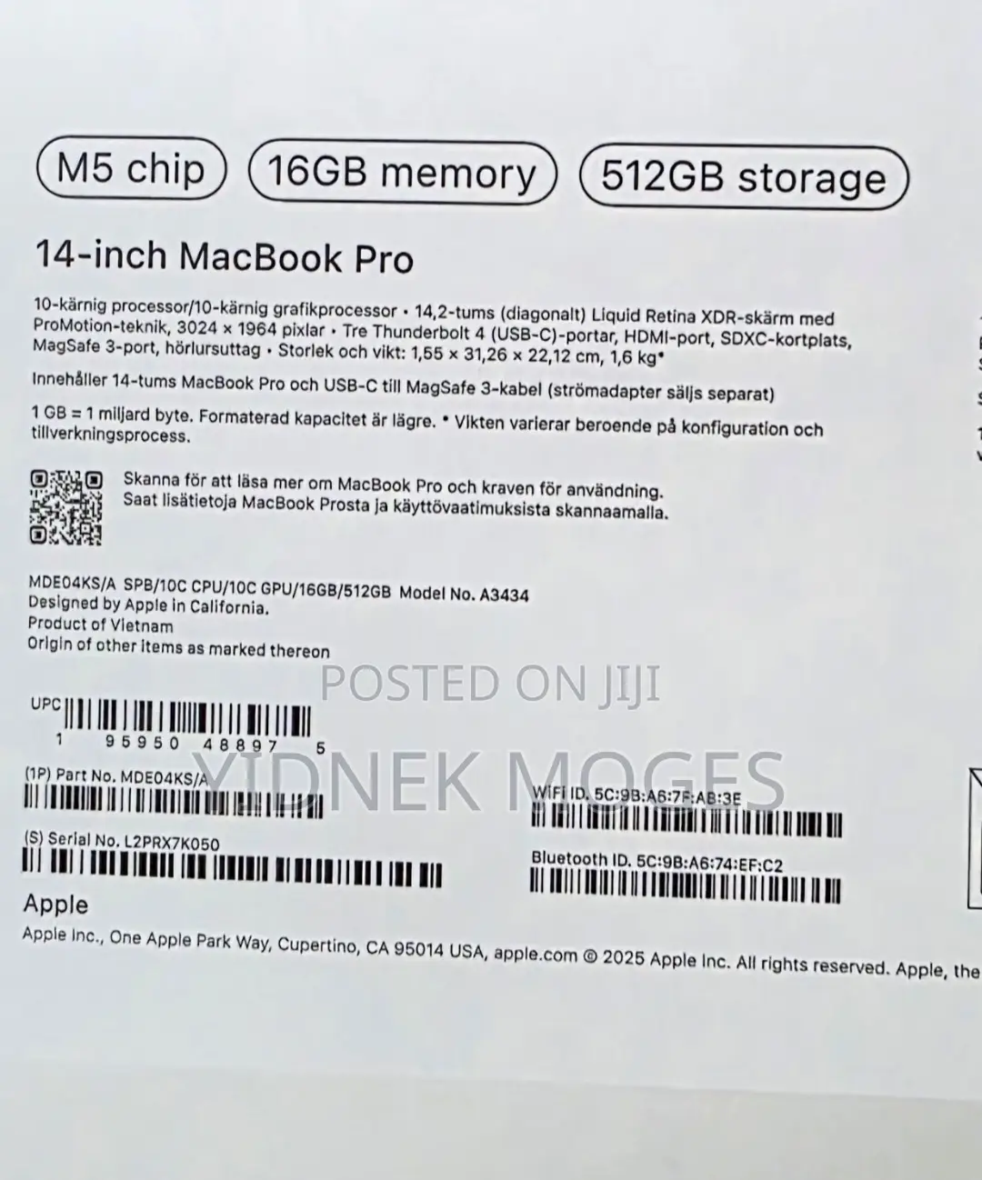 New Apple MacBook Pro 2025 M5 14-inch 16GB Apple M5 Pro SSD 512GB