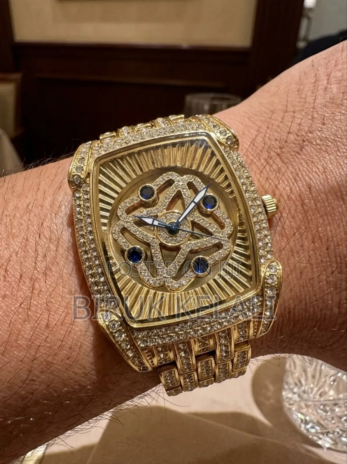 Golden Iced Out Men's Watch Available in Stock