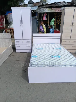 1.20cm አልጋ+ፍራሽ + 80cm ቁምሳጥን