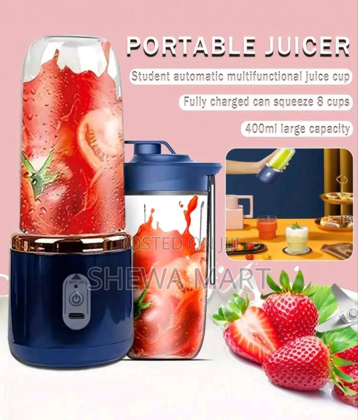 Portable Electric Juicer, 400ml Wireless Mini Fruit Juice Blender Cup