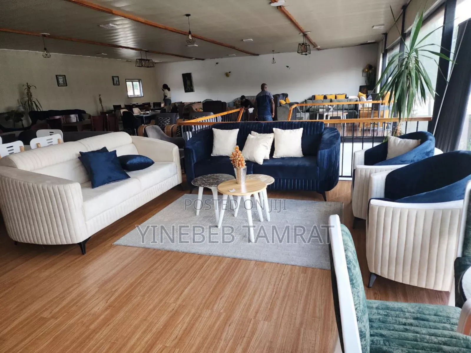 Luxury Modern Curved Velvet Sofa Set – (Blue Beige)