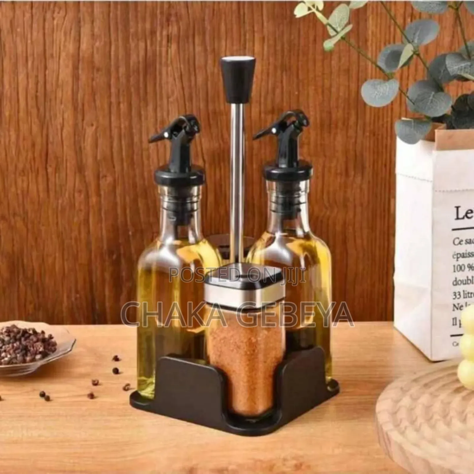 4‐Piece Condiment Set With Holder–Safe Healthy, For Kitchen Dining