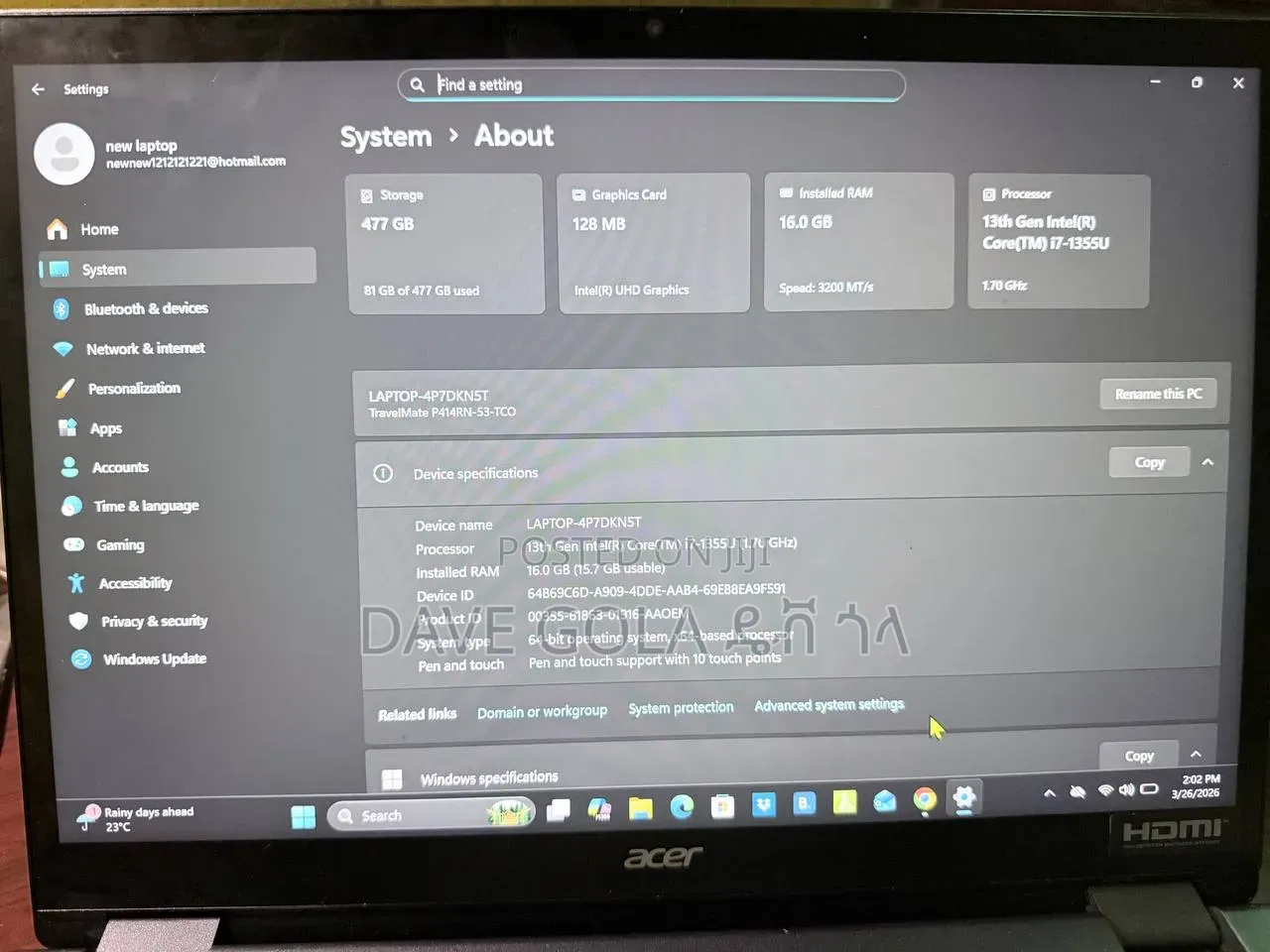 New Laptop Acer Aspire 1400 16GB Intel Core i7 SSD 512GB