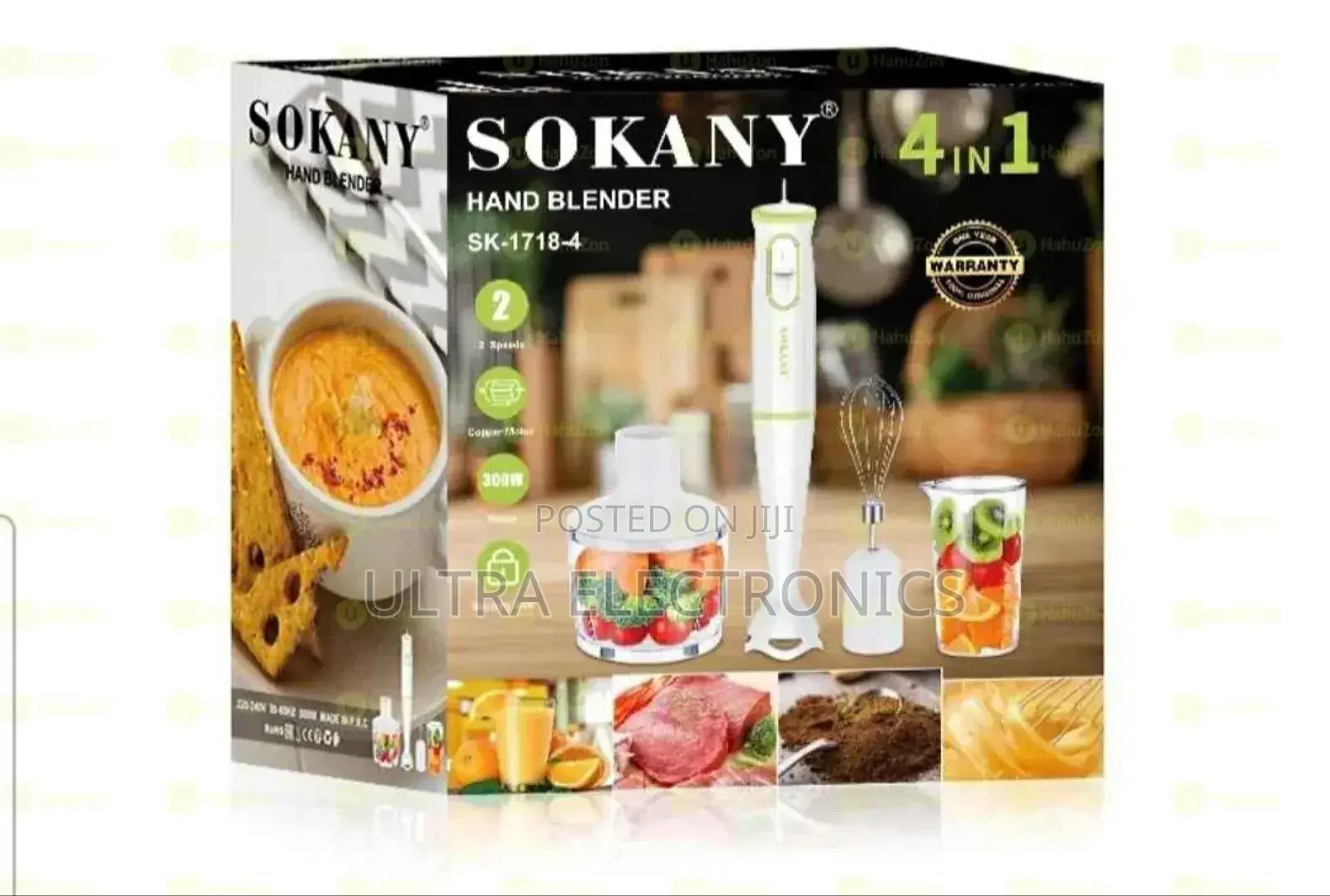 Sokany 4-in-1 Hand Blender (Model Sk-1718-4). Power: 300w Copper