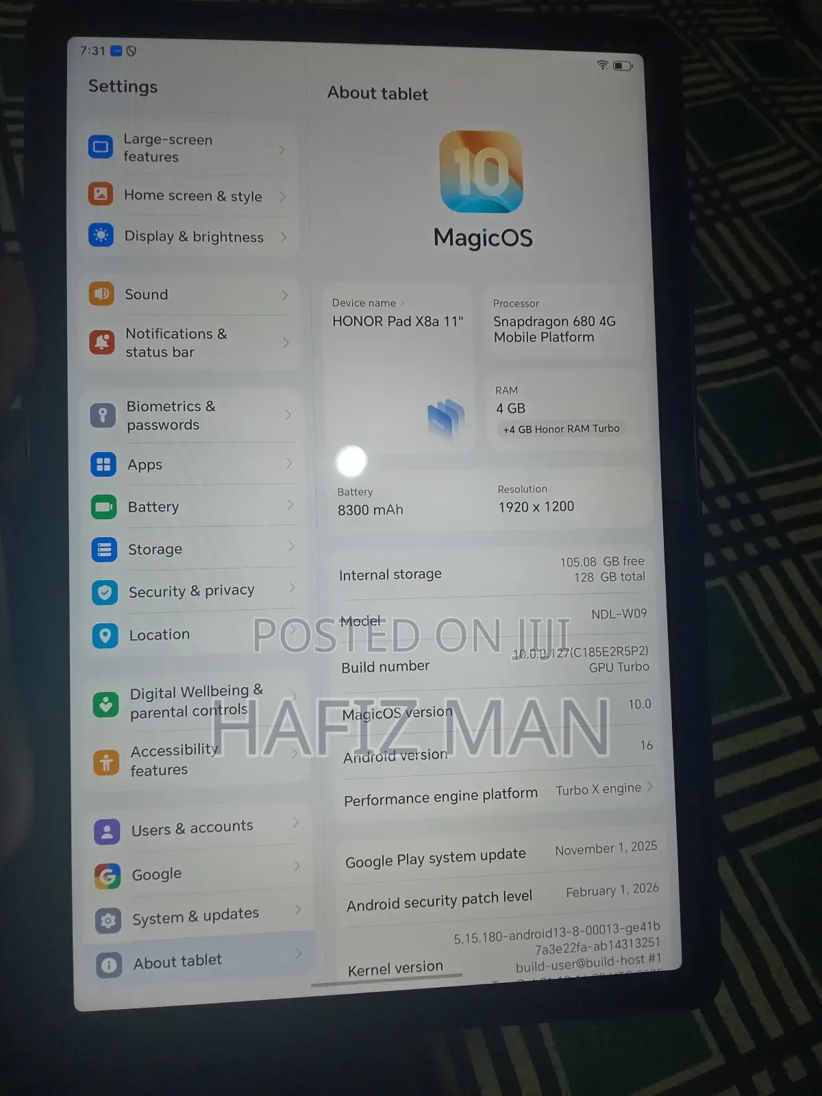 New Honor Pad X8 128 GB Silver