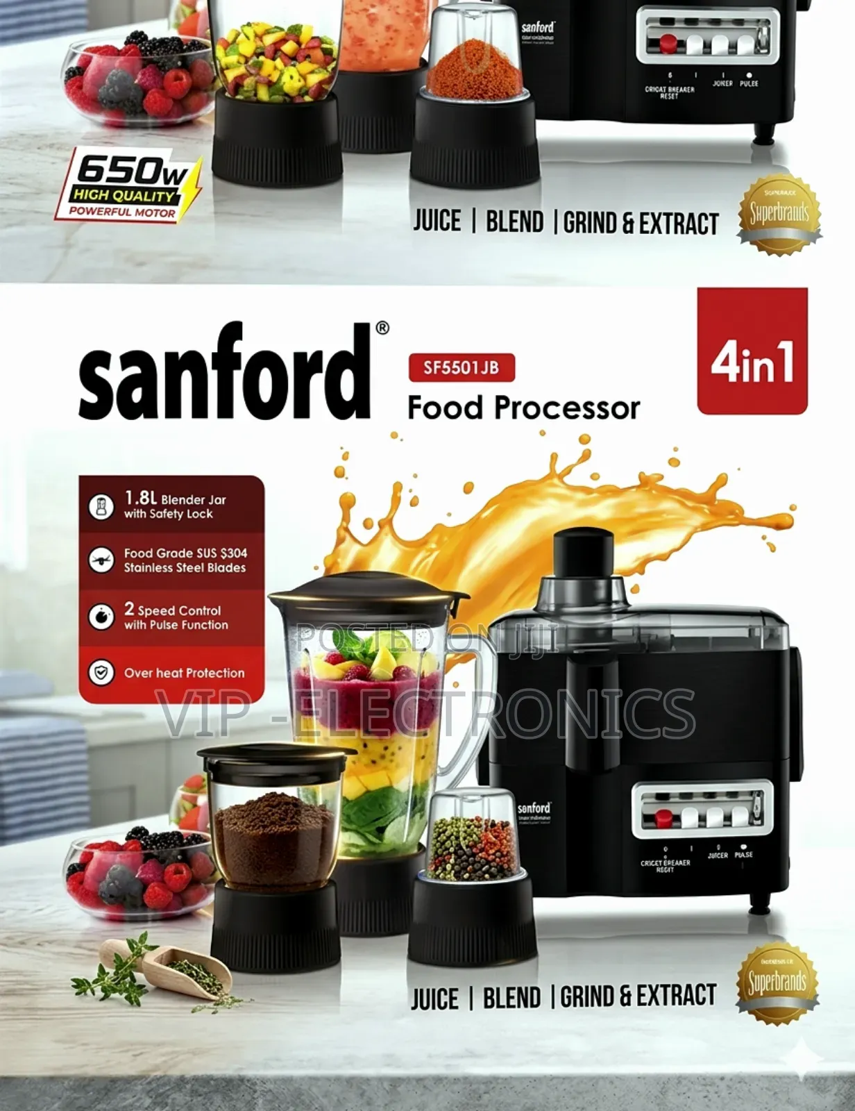 Sanford Juicer 4-in-1 Food Processor (Sf5501jb) – 650w