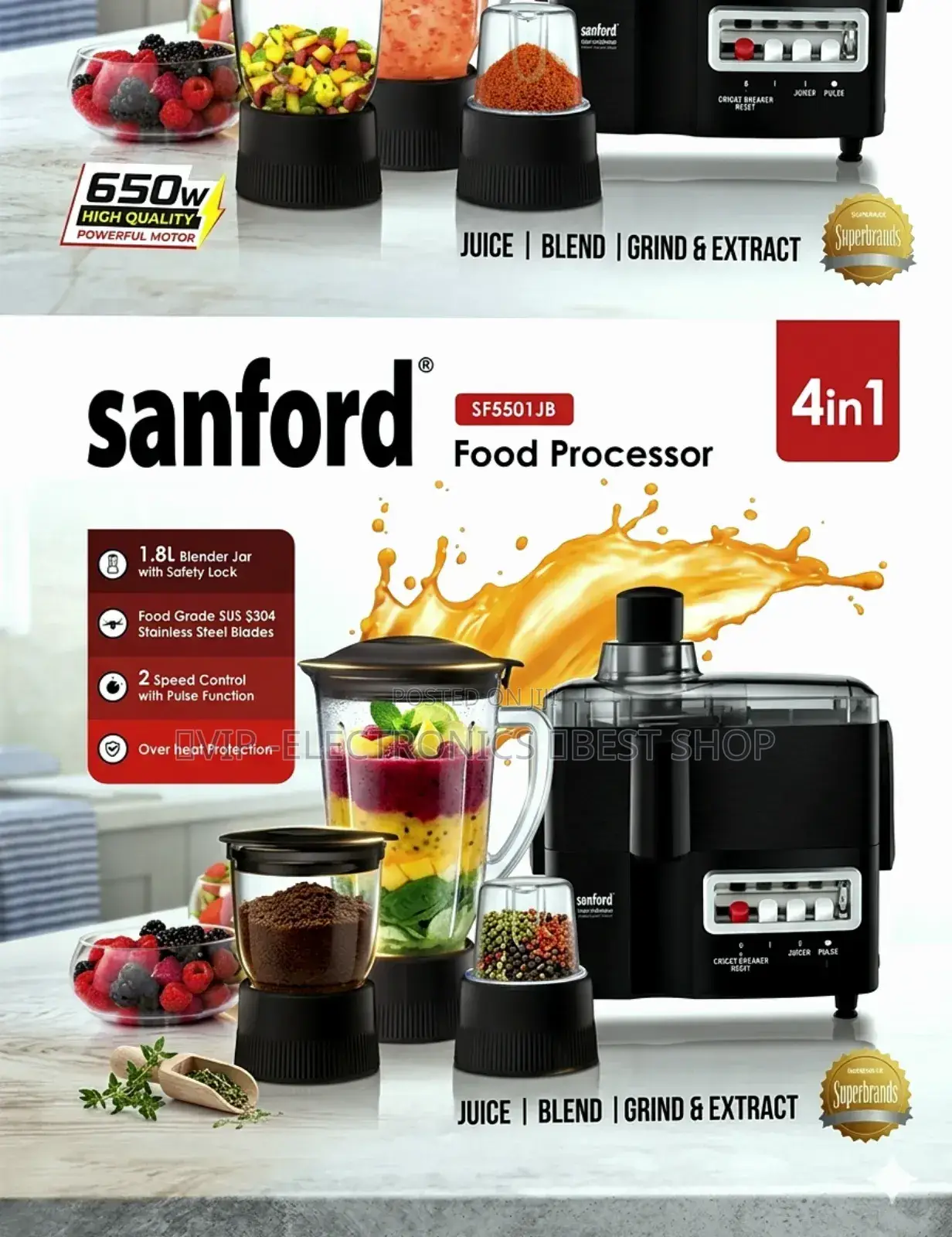 Sanford Juicer 4-in-1 Food Processor (Sf5501jb) – 650w
