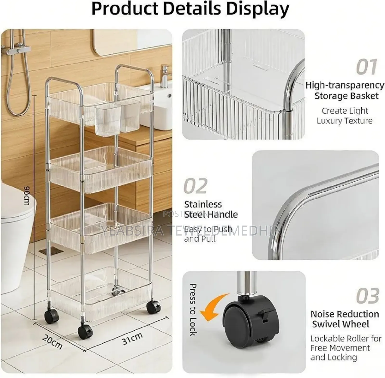 4-Layer Movable Kitchen Storage Rack/Shelf