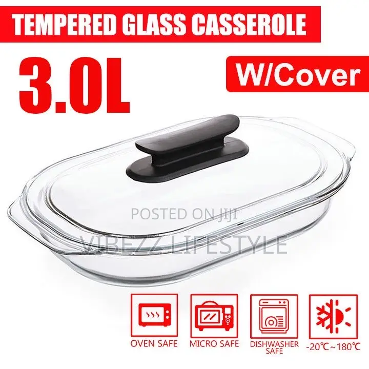3.0l Tempered Glass Casserole Dish With Lid - Oven Microwave Safe