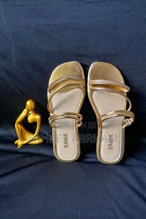 Multi Strap Metallic Flat Sandals