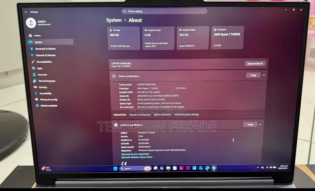 New Laptop Lenovo Legion Slim 5 16GB AMD Ryzen 7 SSD 1T