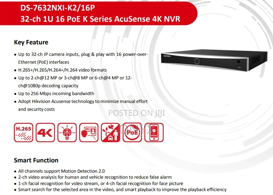 Hikvision NVR 32-Ch Poe 1u K Series Acusense NVR
