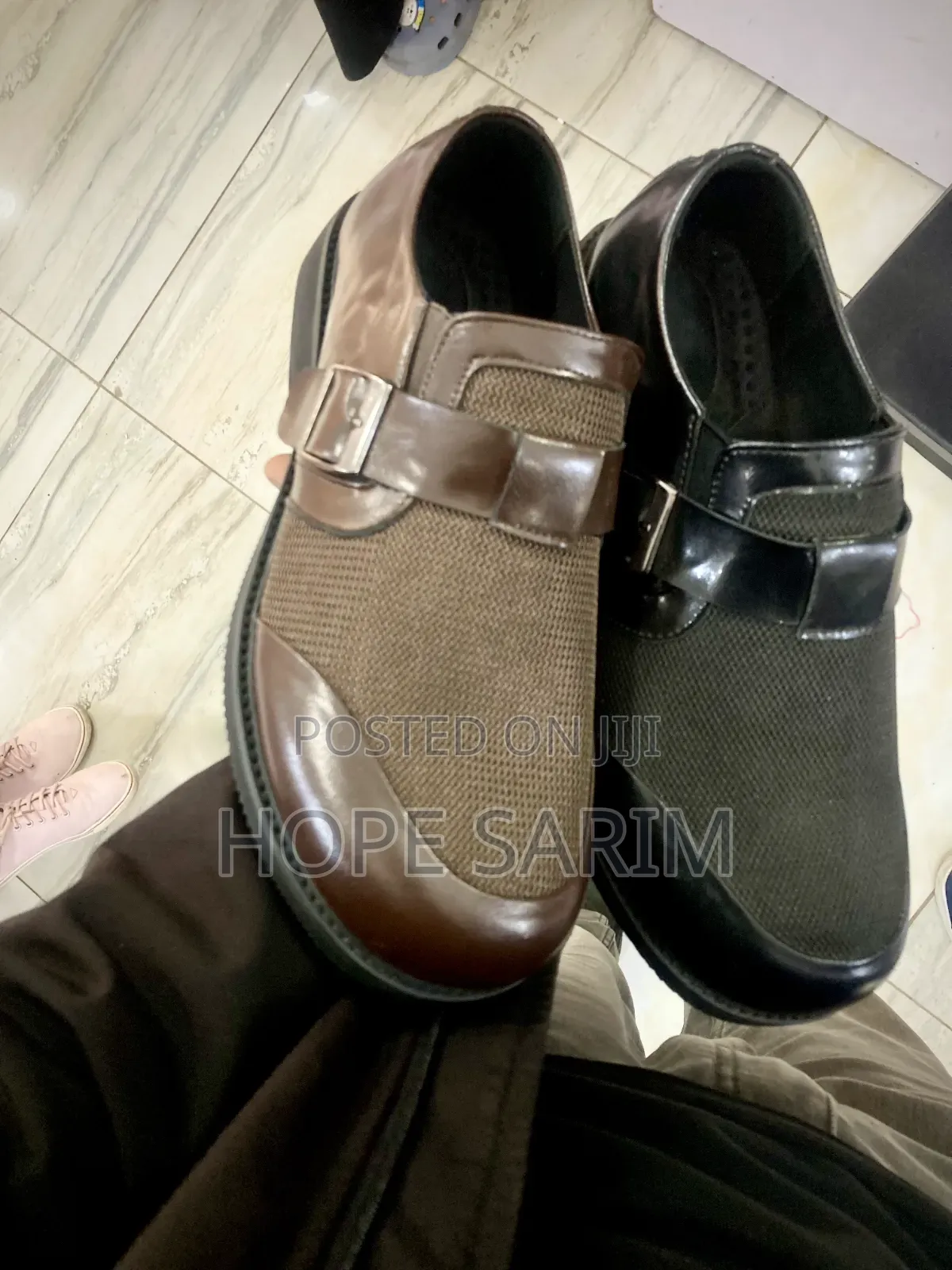 Brown Leather Mesh Men's Shoes