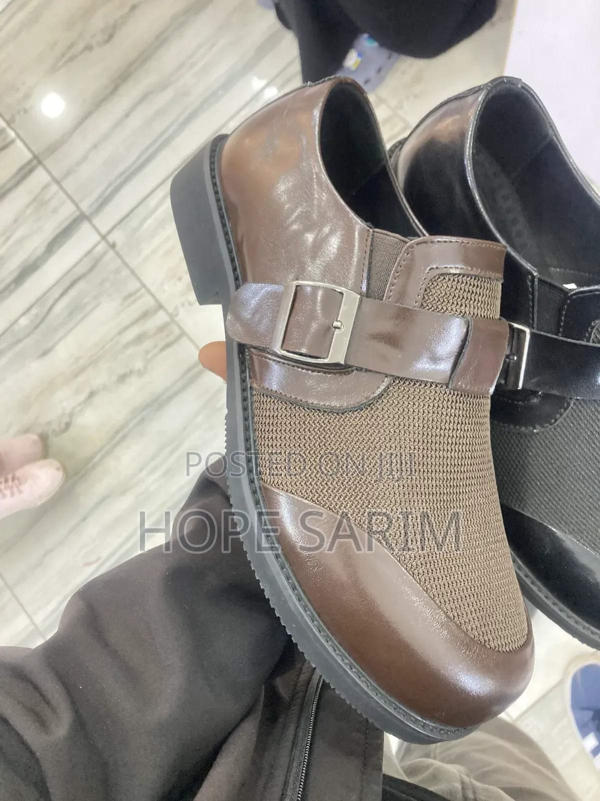 Brown Leather Mesh Men's Shoes