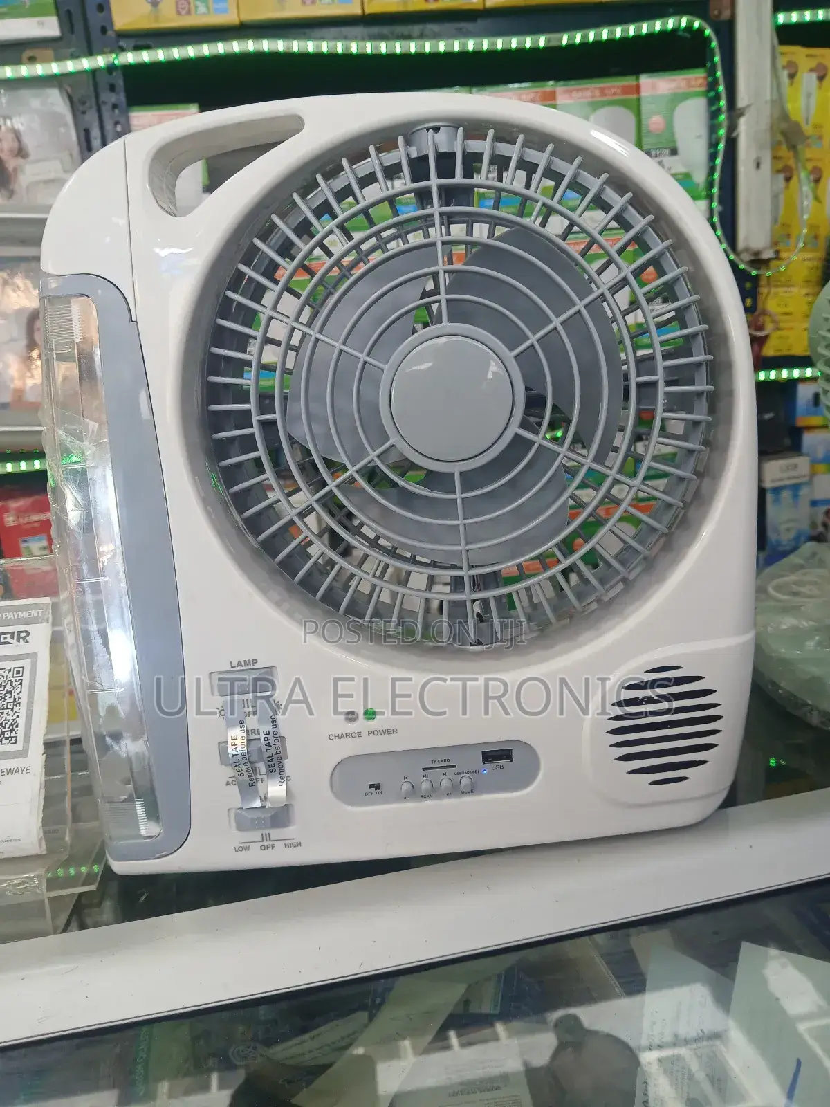 Fan, Rechargeable 8-Inch Led Lamp, Bluetooth Speaker, Fm Radio, And