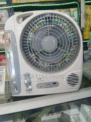 Fan, Rechargeable 8-Inch Led Lamp, Bluetooth Speaker, Fm Radio, And