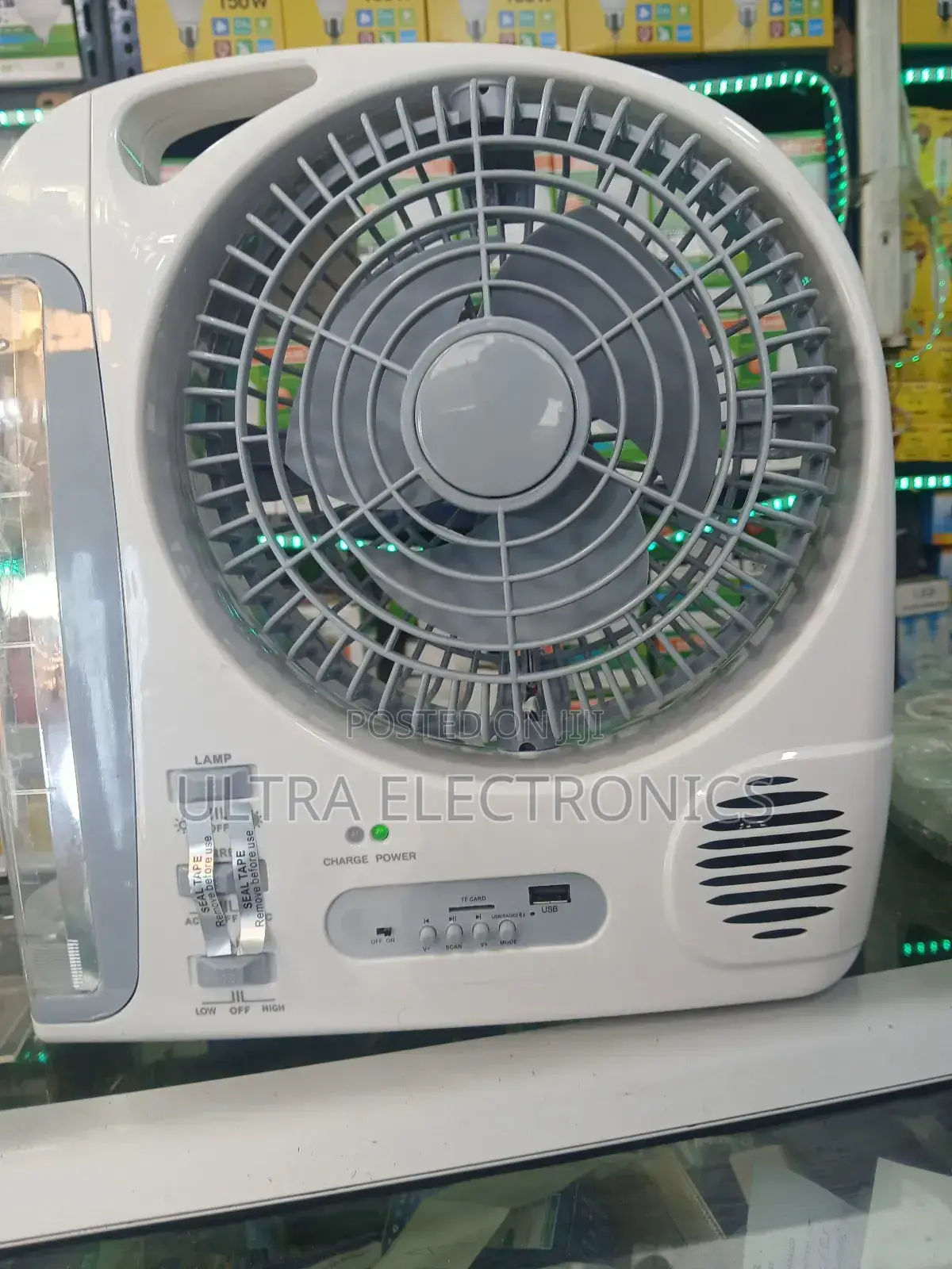 Fan, Rechargeable 8-Inch Led Lamp, Bluetooth Speaker, Fm Radio, And