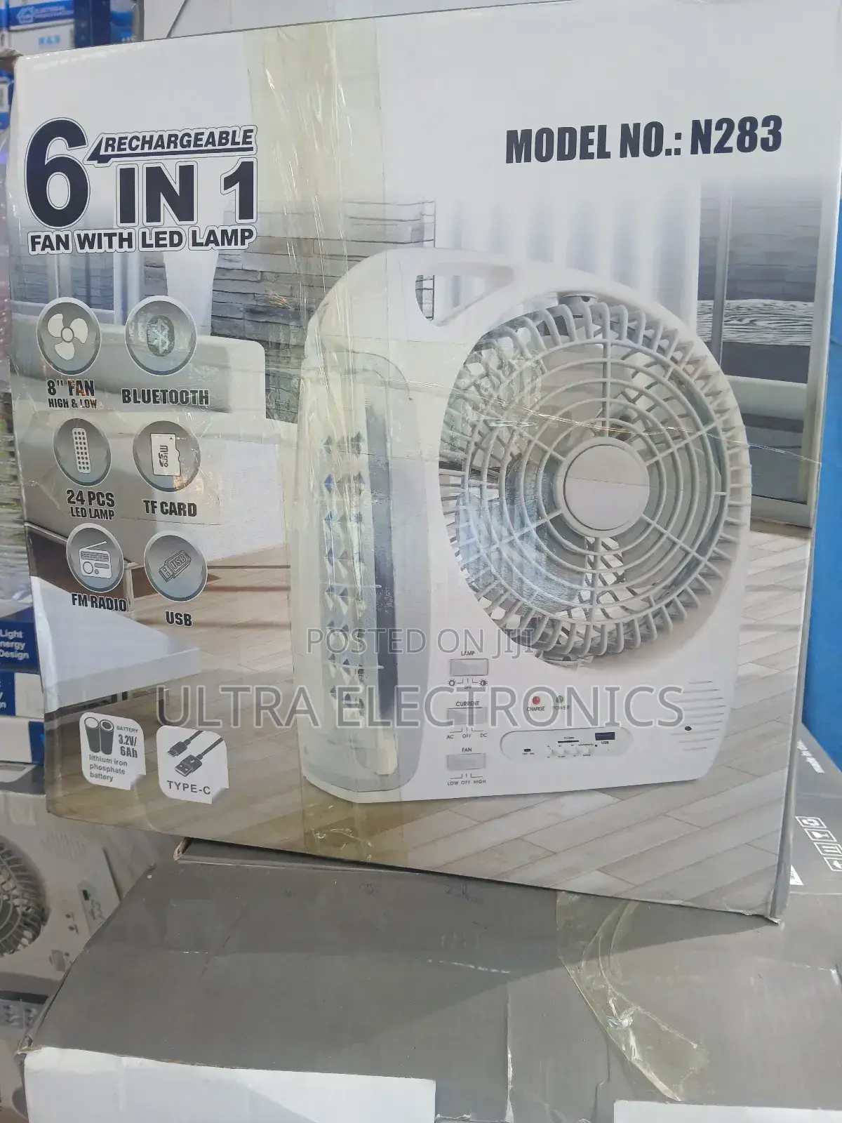 Fan, Rechargeable 8-Inch Led Lamp, Bluetooth Speaker, Fm Radio, And