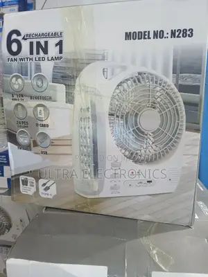 Fan, Rechargeable 8-Inch Led Lamp, Bluetooth Speaker, Fm Radio, And