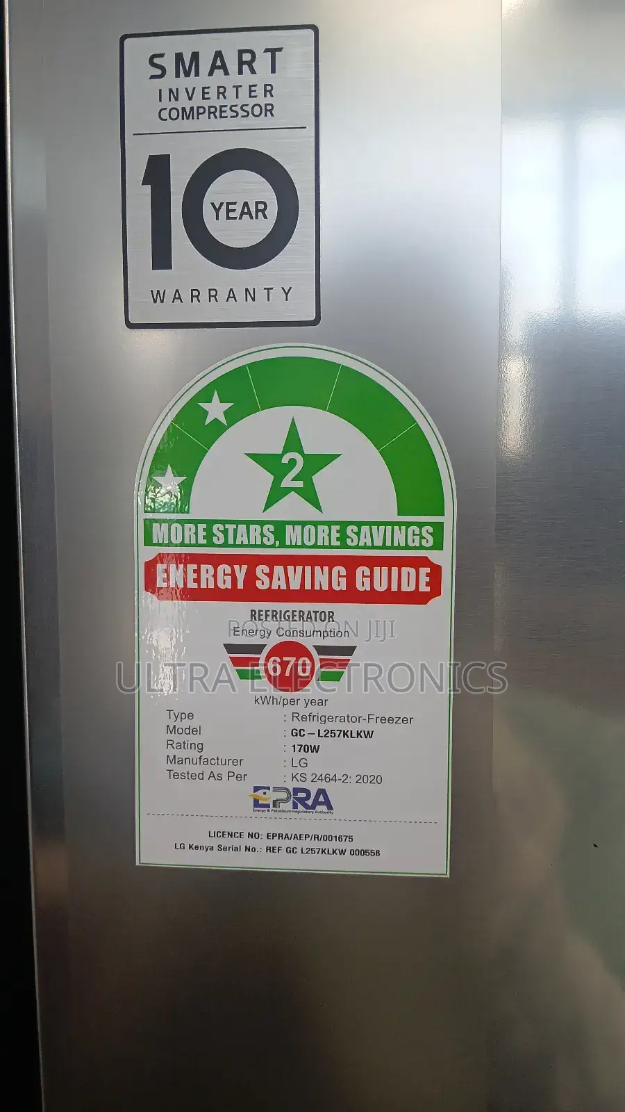 Lg Refrigerator-Freezer (Model: Gc-L257klkw). 670 KWH Per Year.
