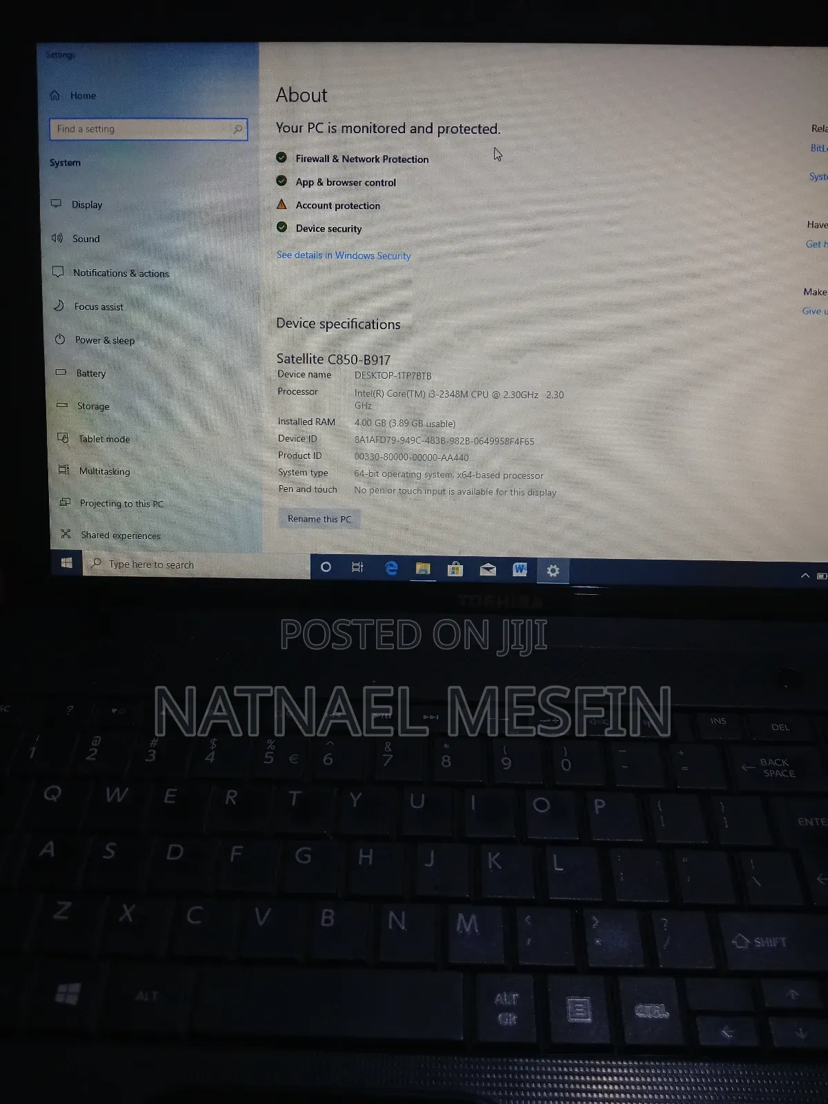Laptop Toshiba Satellite C850 4GB Intel Core i3 HDD 500GB