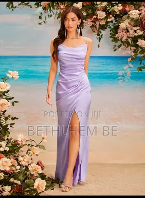 Women’S Elegant Purple Satin Dress