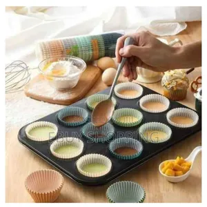 Durable 12-Cup Baking Tray and 12 Flexible Silicone Liners Bundle