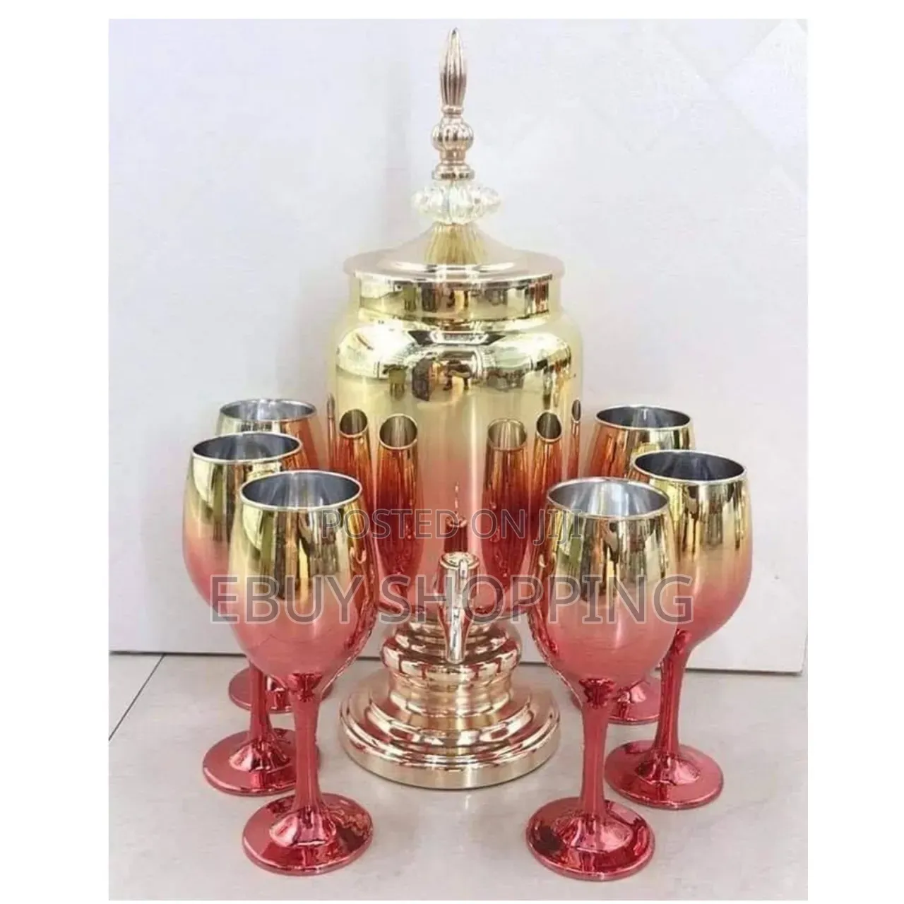 Elegant Gathering: 7-Piece Golden Dispenser and Glassware Ensemble