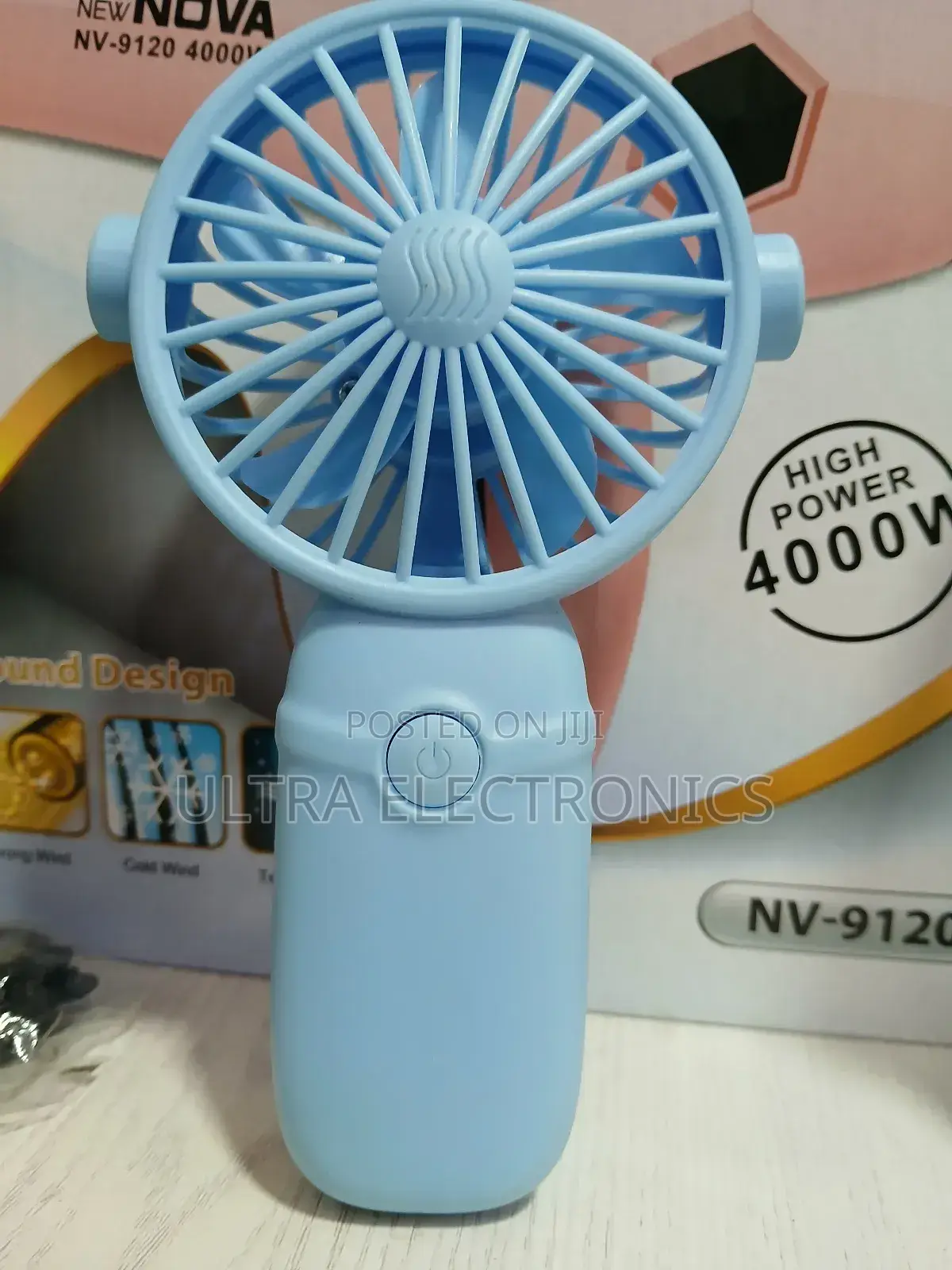 Fan Personal Cooling and Powered by a Rechargeable Battery.