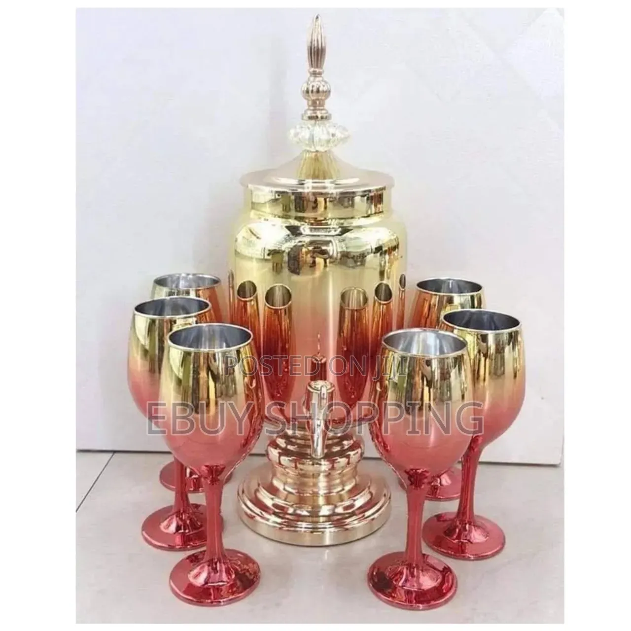 The Celebration Fountain: 7-Piece Metallic Amber Stemware Set