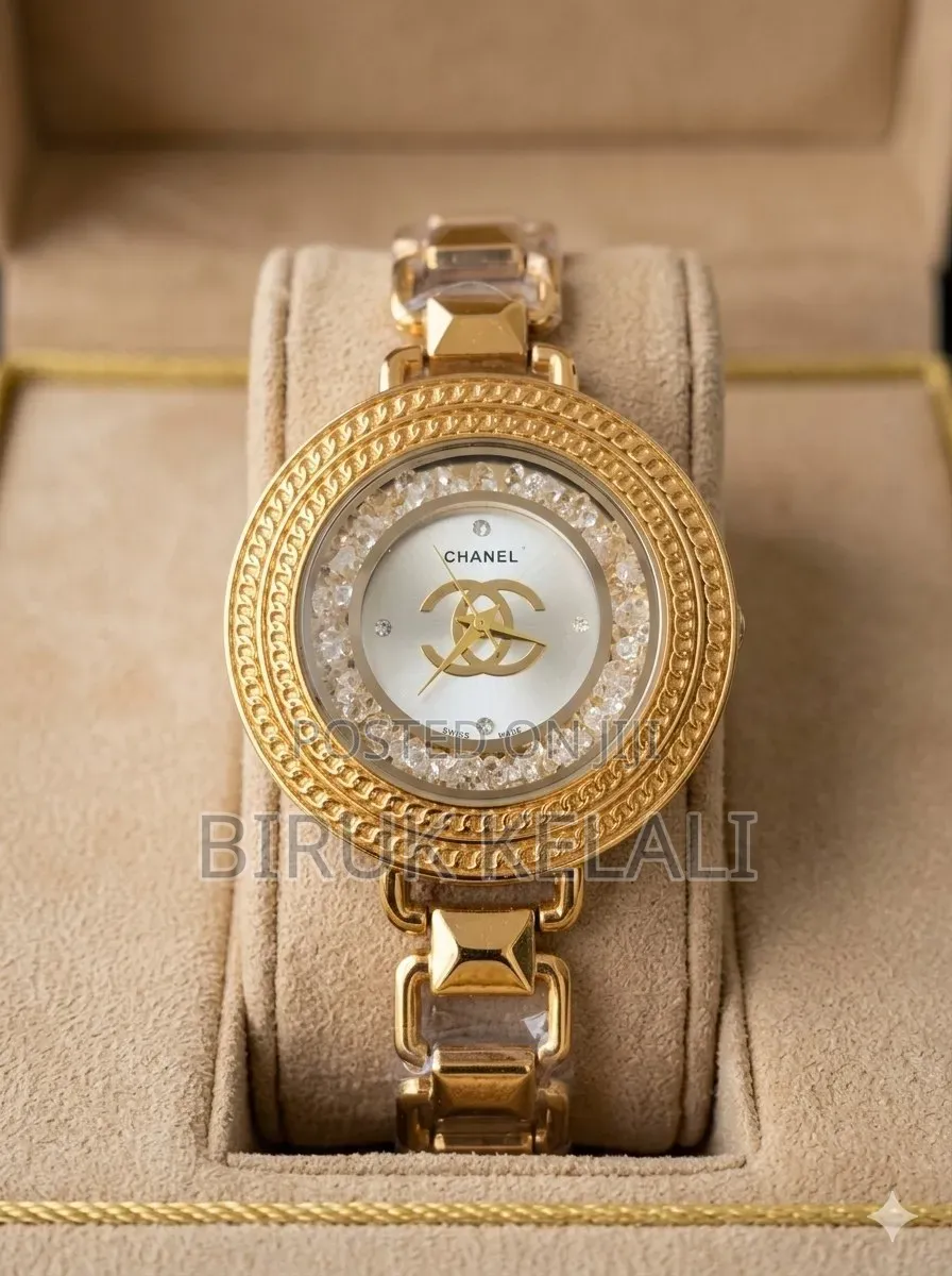 Chanel-Style Fashion Timepiece Featuring a Crystal-Embellished Bezel