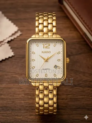 Rado Quartz Watch Featuring a Rectangular Case, a White Dial