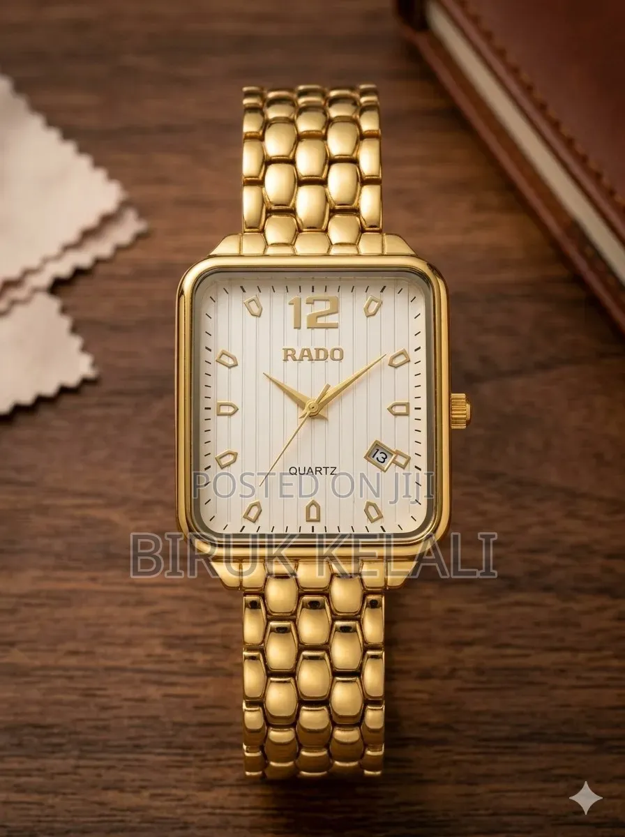 Rado Quartz Watch Featuring a Rectangular Case, a White Dial