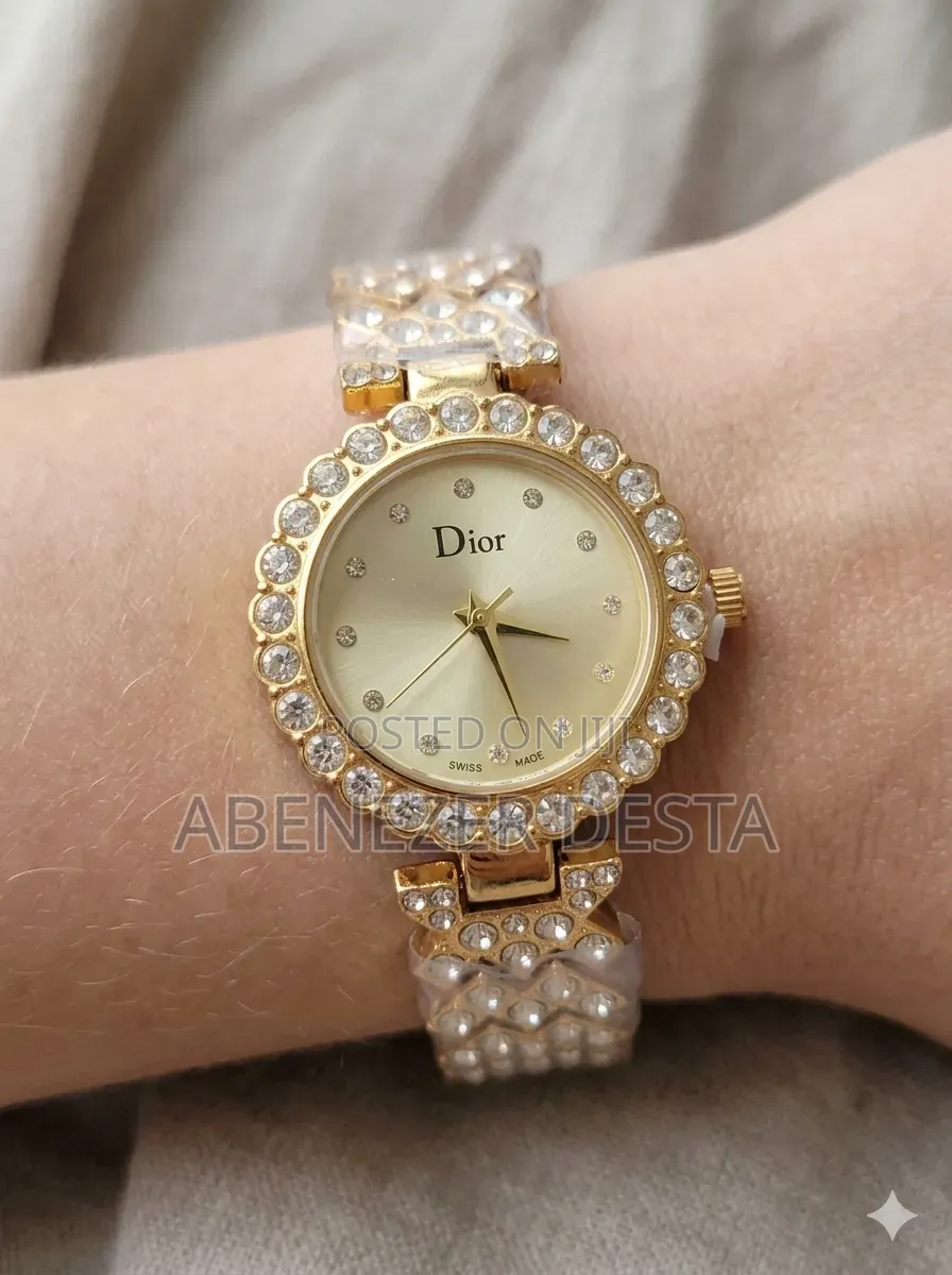 Dior Quartz Stone Watch With a Gold- Tone Cuff Bracelet