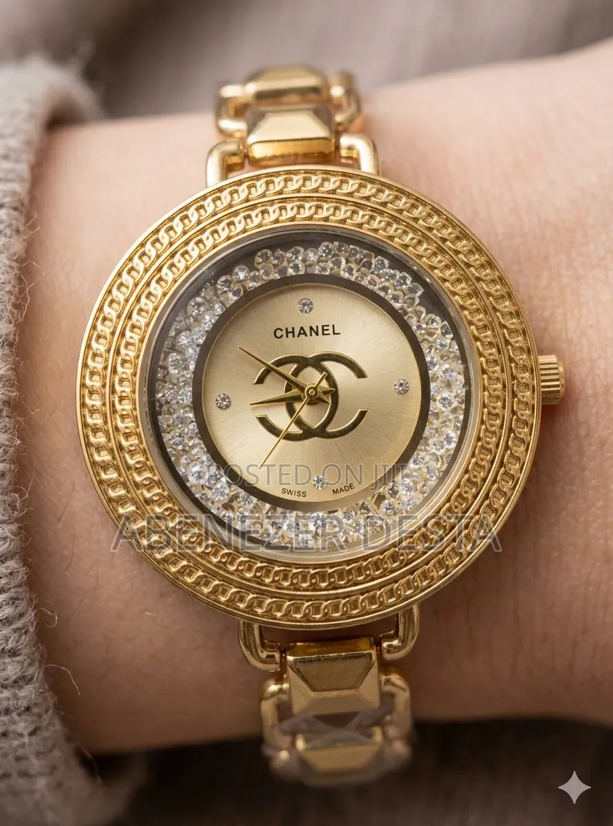 Gold-Toned Chanel Women's Watch Featuring a Chain-Style Bezel