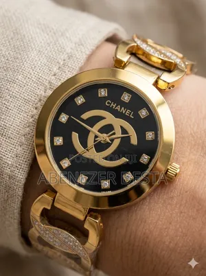 Gold-Plated Chanel Women's Watch With a Black Face,
